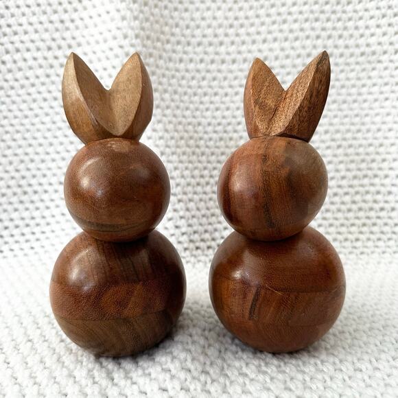 Crate & Barrel Solid Minimalist Wooden Easter Spring Decor Bunny Set of 2 6.5" - Picture 7 of 8